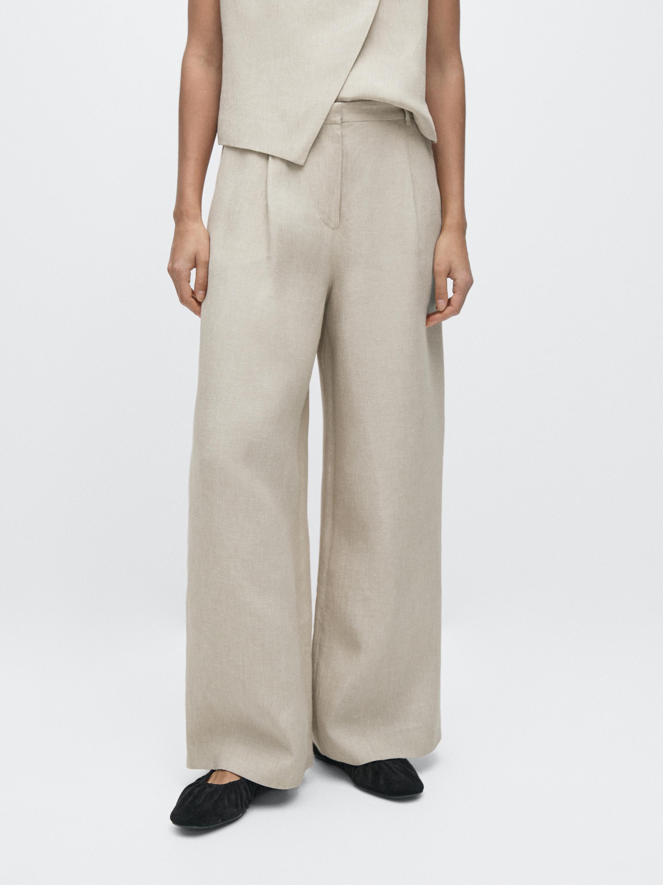 Pantalon capri en lin à pinces